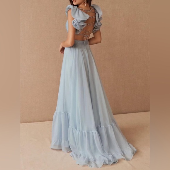 Coral Chiffon Ruffle Tiered Cut-Out Gown - Size 4 - Picture 10 of 12